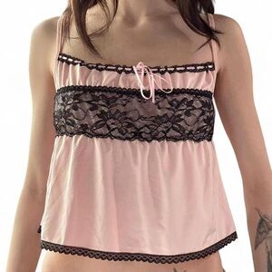 Pink and Black Lace Trim Camisole